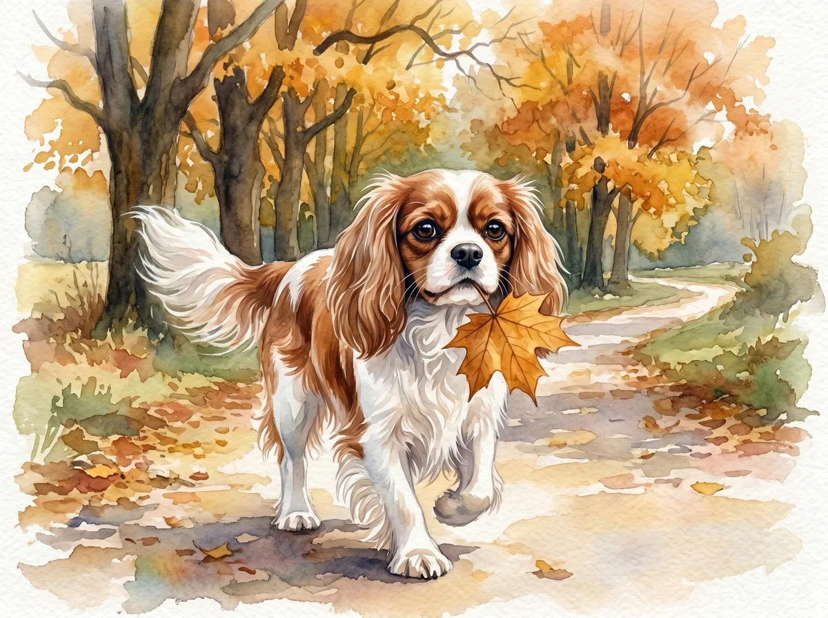 Cavalier King Charles Spaniel watercolor calendar month 9